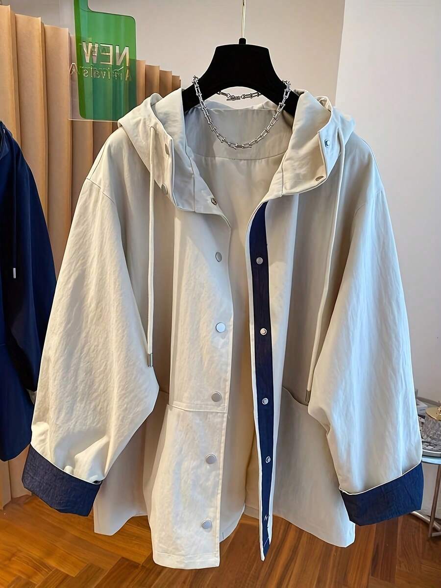 Women Hooded Trench Coat, Loose Fit High-End Casual Midi Jacket, Spring/Autumn 2025 New Arrivals