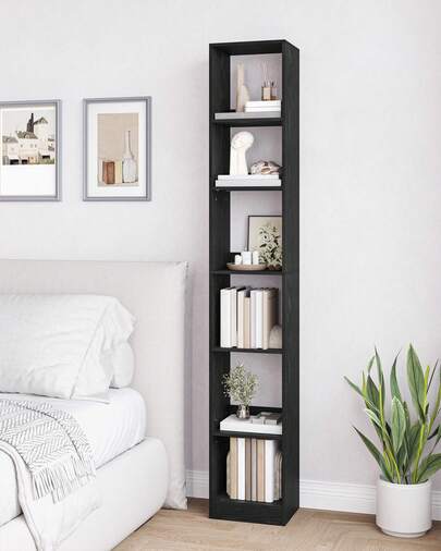 HEXCELEN Bibliothèque, Étagère de Rangement, Meuble, Cube, pour Salon, Bureau, Chambre, Style Scandinave, 24 x 30 x 184,4 cm, Noir