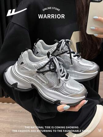 WARRIOR 1 双运动风格厚底增高系带休闲厚底运动鞋，女士户外跑步舒适百搭运动鞋，四季新时尚