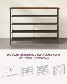 VASAGLE Zapatero, Organizador de Almacenamiento de Zapatos de 5 Niveles para Entrada y clóset, Capacidad para 20-24 Pares de Zapatos, 4 estantes de Tela, Marco de Acero, Industrial, café rústico y - Café integral - Ver 8