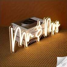 1 Pezzo Insegna Al Neon Mr & Mrs - Luminosità Regolabile, Luce Gialla Calda, Design Corsivo Moderno, Decorazione A Parete Alimentata USB Per Matrimoni, Anniversari, San Valentino, Camera Da Letto E Decorazione Per Feste
