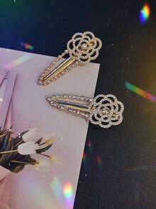 1pc Oversized Lovely Faux Pearl Sweet One-Piece Hair Clip, Suitable For Daily Use, Camellia Flower & Crystal Faux Pearl Hair Accessory, School Stuff, Faux Pearl Hair Accessories, Looks Of Party, Bobby Pins, Head Accessories, Claw Clips - Gold - View 1