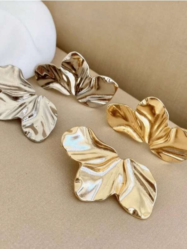 Brinco Folha Grande Folheado A Ouro 18k