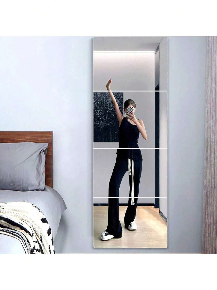 2/4/8/10 Pieces Mirror Wall Stickers, Connectable, Full Body Mirror, Suitable For Bedroom, Home Gym, Bathroom, Restroom. - White - View 1