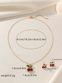 1 pieza Juego de joyas de aleación de cobre con circonita, simple y bonito con diseño de cereza, adecuado para uso diario y como regalo festivo
