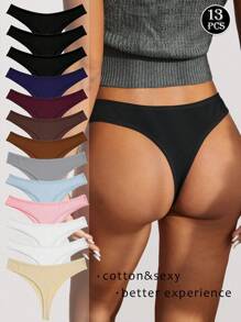 13 Pcs Cotton  Casual-Sporty  Casual-Comfy    Letter  Plain    Low Rise    Thongs For Women