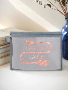 玫瑰金网格化妆包带数据线图案，红色气垫收纳便携式收纳包，化妆包，护肤包，旅行必需品，宿舍用品，婚礼新娘礼物，母亲礼物，生日礼物，送给朋友和老师的礼物，浴室收纳，珠宝收纳，唇油和化妆品收纳包 - 彩色 - 查看 3