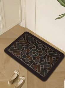 Lu1pc,Xurious Vintage Dark Non-Slip Door Mat - Soft Thick Flannel With Foam, Machine Washable, Rectangular Floor Mat For Entryway, Kitchen, Living Room, Bedroom - Stylish Brown, Black & Multicolor Mosaic Design, Durable Polyester Materia
