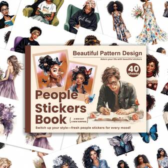 40Sheets/Book Characters Theme Sticker Book DIY Handbook Scrapbook Photo Frame Diary Water Bottle Decoration Stationery Supplies School Supplies, Back To School