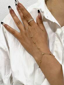 1 件优雅方块手链波西米亚风可调节手指手链女士不锈钢链生日日常派对珠宝礼物