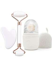 3件套冰按摩滚轮套装 - 面部清凉按摩滚轮，面部按摩工具，硅胶冰按摩滚轮，玫瑰石英滚轮按摩器带刮痧板，用于缓解面部和眼部浮肿，面部按摩器，轮廓塑形，护肤提亮，适用于眼部、颈部和面部，冰按摩滚轮模具 - 护肤工具 - 白色 - 查看 13