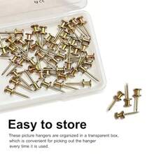 50 piezas Colgadores de Cuadros Dobles Soportan 20 lb, Clavos para Colgar Cuadros, Chinches para Colgar en Pared, Clavos para Colgar en Pared, Ganchos para Cuadros Profesionales para Pared de Madera o Paneles de Yeso - Dorado - Ver 6