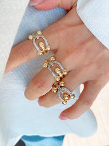 1pc New Arrival 18K Gold Plated Copper Ring With Zirconia Stone, Delicate And Exquisite Design, Versatile Accessory For Casual Wear, Commuting, Parties, Luxurious & High-End Gift