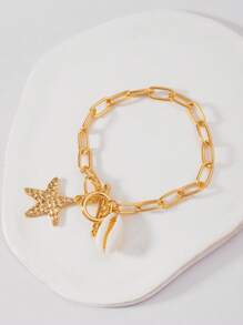 1pc Ocean Series Starfish & Seashell Decor Adjustable Chain Bracelet For Women, Summer Accessory