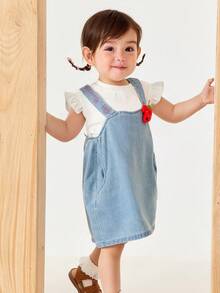 mini bala Girls' Short Sleeve Dress Set – Jumper & Tee Combo – Sweet & Comfy 2 Pieces Outfit - Ivory - View 3