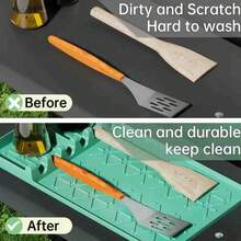 1pc Silicone BBQ Side Shelf Mat,Drip Mat And Protective Fittings, With Six-Slot Cutlery Rack, Non-Slip Design, Suitable For BBQs - Green - View 9