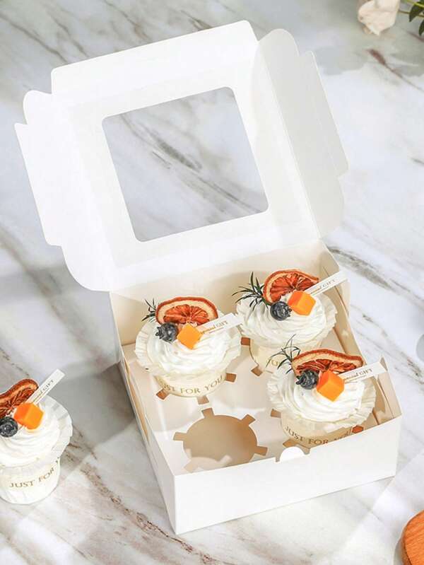 5pcs/12PCS 12 Count Cupcake Boxes With Transparent Window - Disposable Pastry Holder For Cookies, Snacks, And Desserts - Perfect For Daily Home Baking And Parties