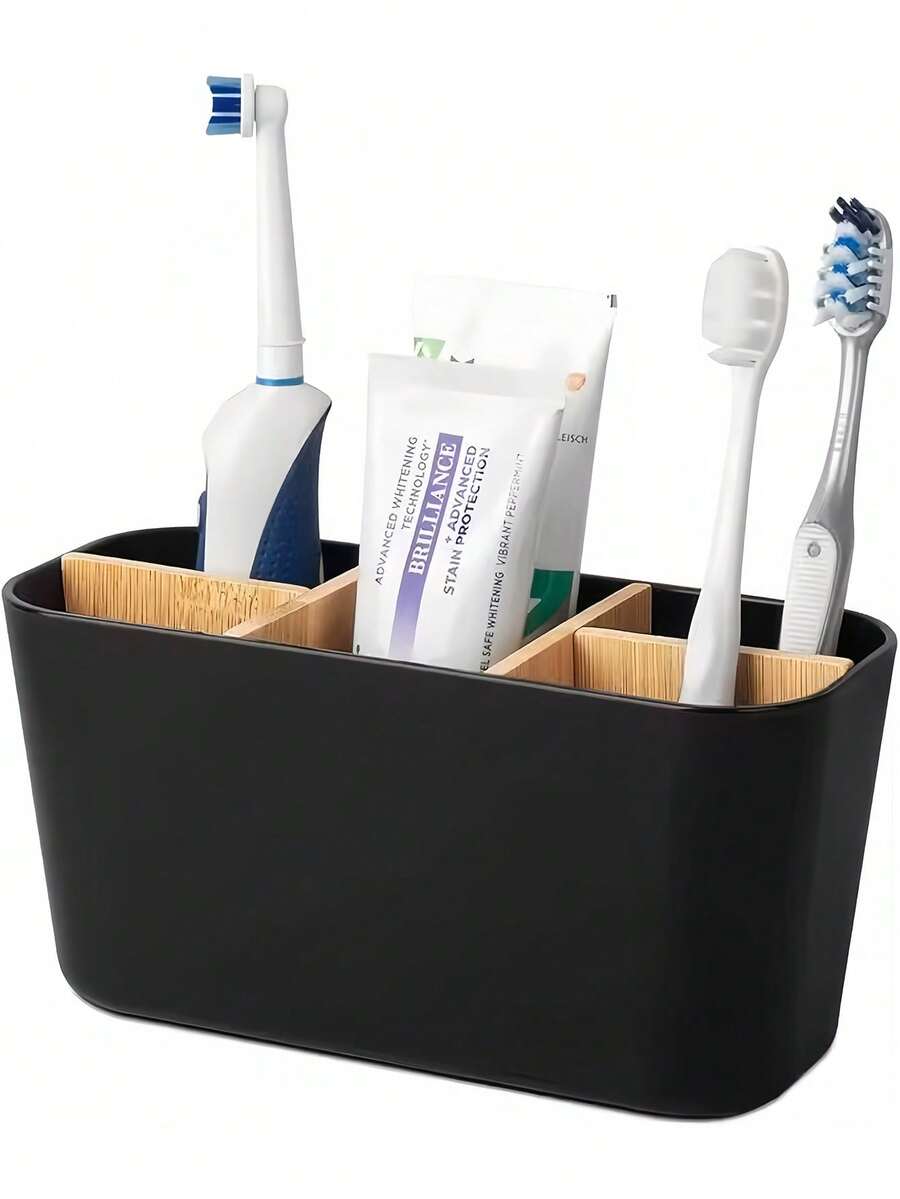 Toothbrush Holder For Bathroom, Bamboo Toothbrush Holder With 5 Slots, Storage Rack For Bathroom Vanity Table, Can Hold Electric Toothbrushes, Toothpaste And Razor - Nhiều màu - Xem 1