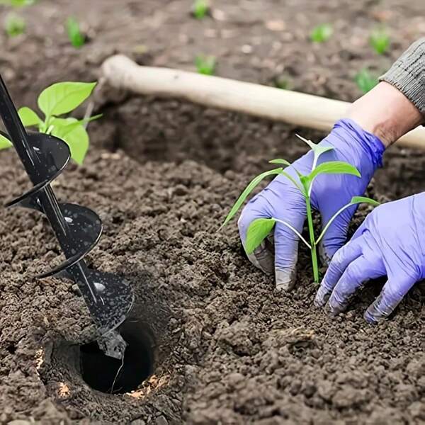 1pc Heavy Duty One-Piece Garden Auger Bit - Spiral Design, Easy To Grow, Compatible With 3/8" Hex Drive Drill Bit, Metal Construction, Ideal For Bulb Plants And Bed Plant Type Wide Range Garden Auger Fast Planter For Growing Bulb Flowers Vegetables Tulips, Irises, Bed Plants And Digging Roots