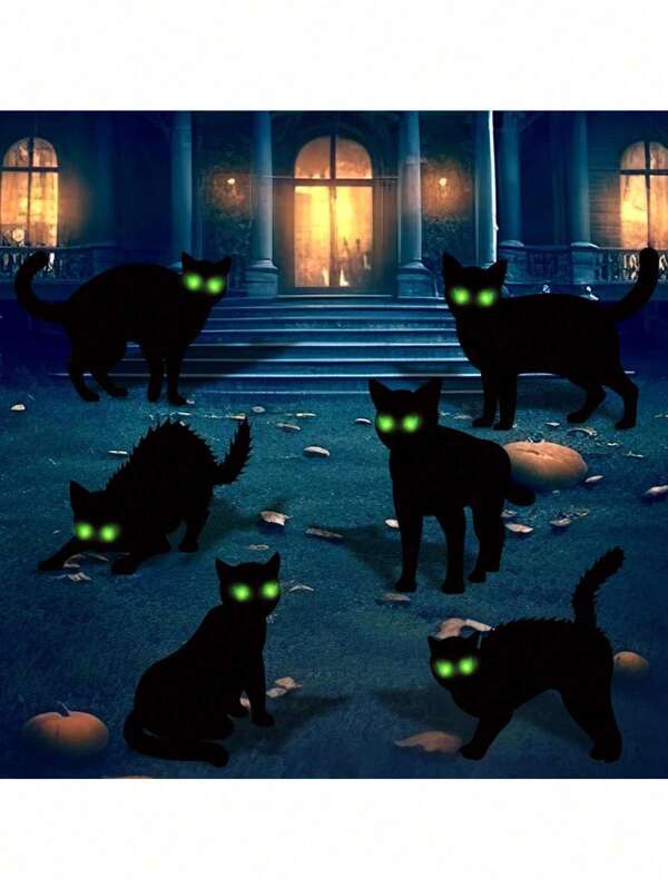 1PC/6PCS/Set Halloween Black Cat Courtyard Decoration Black Cat Outdoor Courtyard Decoration Signage Halloween Decoration With Horror Night Light Glasses Suitable For Outdoor Courtyard Lawn Room Home Decoration Garden Halloween Decoration