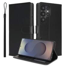 1 件黑色皮革钱包式磁吸翻盖手机壳带卡夹，适用于（Apple///Redmi//Transsion）手机型号，保护套