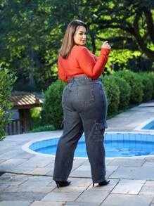 Plus Size Mom Cargo Jeans High Waist Graphite