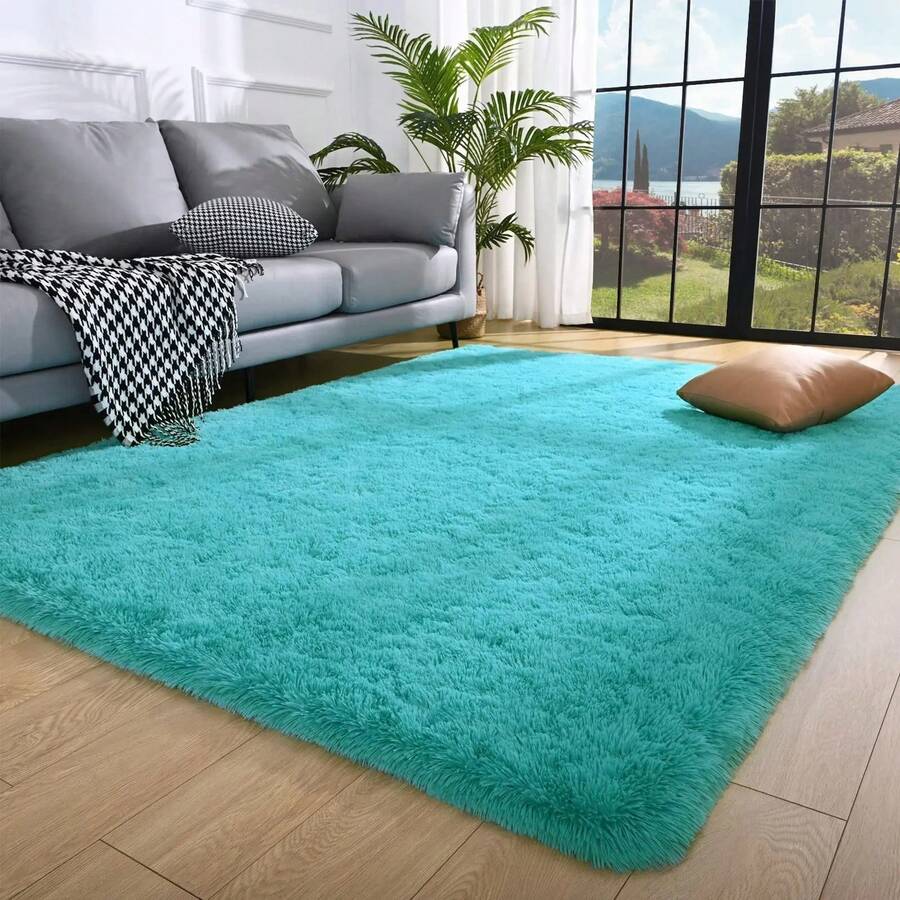 Shaggy Rug 2.00 X 1.50 Living Room Bedroom Office - Turquoise Blue - View 1
