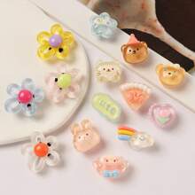 1 Set de 14 piezas de decoraciones de resina con diseños de gato, perro, flor y oso, aptas para zuecos, sandalias, con diseño desmontable