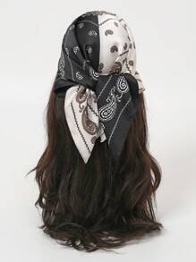1 pieza Pañuelo cuadrado con estampado de cachemira para mujer, accesorio de moda adecuado para uso diario como diadema, corbata, pañuelo para el cuello con aspecto de seda