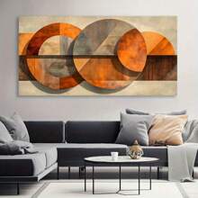 1 Stück moderne abstrakte Leinwandkunst - rahmenloses retrogeometrisches Wandbild, Orange & Braun auf Beige, für Wohnzimmer, Schlafzimmer oder Flur Dekoration, Raumdekoration, rahmenloses Wandkunstposter, Party Zubehör