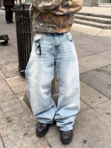 男士2025新款Y2K水洗猫须宽松阔腿牛仔裤直筒复古夏季轻薄长裤 - 淺色水洗藍 - 查看 3