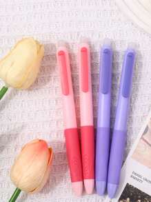 2pcs Random Colors Erasable Gel Pens, Black Ink, Heat Erasable, High-Quality Oil-Based Ink, Smooth Writing, No Blob, Erase Easily With Built-In Eraser For Convenient Correction, Helps Develop Proper Grip Back To School
