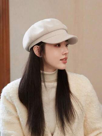 1 件纯色女式四角星贝雷帽，经典韩版时尚休闲透气舒适适合日常通勤、旅行、徒步旅行、派对、海滩、咖啡店、度假、艺术家使用、春夏季