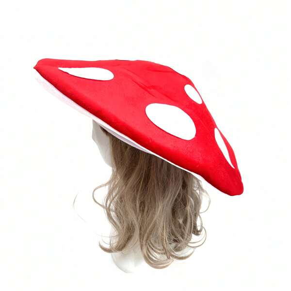 Red & White Polka Dot Mushroom Hat - Christmas, Valentine's Day Party Costume Accessory - Cute Red Mushroom Cap For Cosplay