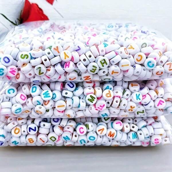 50/100/200/300/500/1000/2000 Cuentas de letras acrílicas de colores para manualidades de joyería, collares, pulseras, decoraciones para llaveros