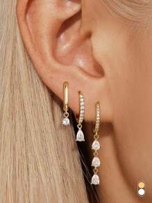 1/3 peças Brincos de Botão e Argola Huugie com Zircônia Cúbica Banhados a Ouro 18K, Brincos Empilháveis Antialérgicos, Conjunto de Brincos Fofos Para Presente de Mulheres e Meninas