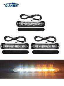 GLANBERT 3 buc LED-uri stroboscopice de urgență, roșu albastru 6 LED-uri stroboscopice de avertizare Lumină intermitentă de urgență Atenție Bară luminoasă pentru pericol de construcție pentru mașină, camion, furgonetă, vehicul de teren, ATV, SUV, montare la suprafață