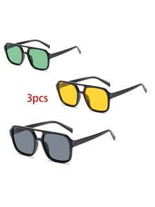 男女新款双光束太阳镜，时尚防紫外线方形太阳镜，个性化太阳镜 - 彩色 - 查看 15