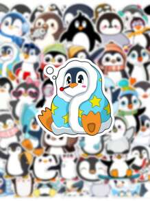 50pcs Penguin Doodle Cartoon Animal Pattern Cute DIY Stickers, Waterproof For Skateboard, Mobile Phone Case, Luggage, School Supplies,Back To School
