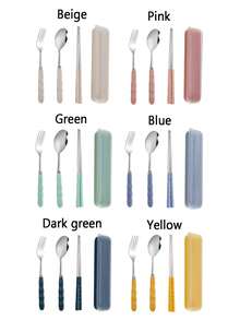 3 件套不锈钢便携式餐具套装，不锈钢餐具套装，可重复使用餐具，适合野餐露营家庭旅行工作户外，适用于厨房、餐厅、学生、旅行、露营、办公室、节日礼物