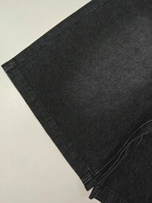 GlobeSwift 男士刺绣印花牛仔短裤 - 黑色 - 查看 8