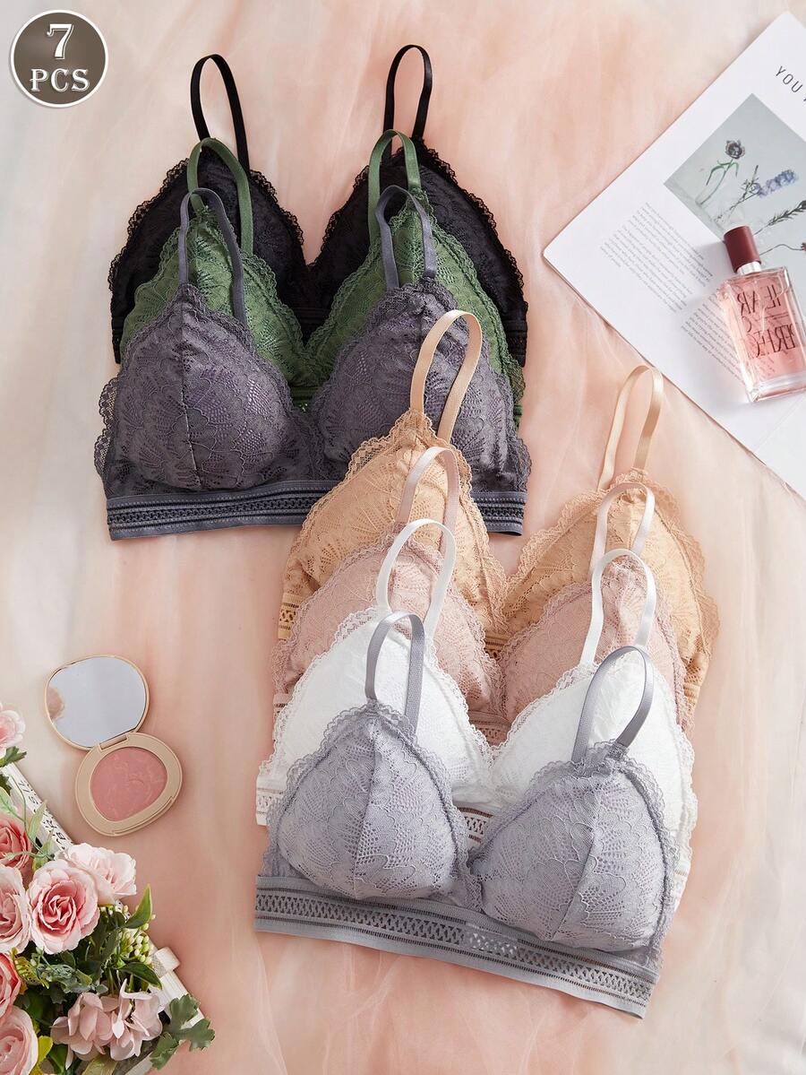 7PCS Ladies' Luxury Lace Scallop Lingerie Bra Is Colorful, Perfect And Comfortable - Multicolor - View 1