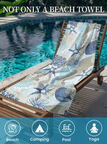 1 pieza Toalla de playa estampada, patrón de estrella de mar, toalla de baño, toalla de playa de estilo de moda, toalla de baño súper absorbente de microfibra suave y cómoda, liviana y portátil, protección contra el viento y el sol, a prueba de arena para viajes de verano, vacaciones, decoración de baño. Se recomiendan tamaños regulares y talla grande grandes (35*75cm toalla de tamaño pequeño, se recomiendan 150cm o talla grande)