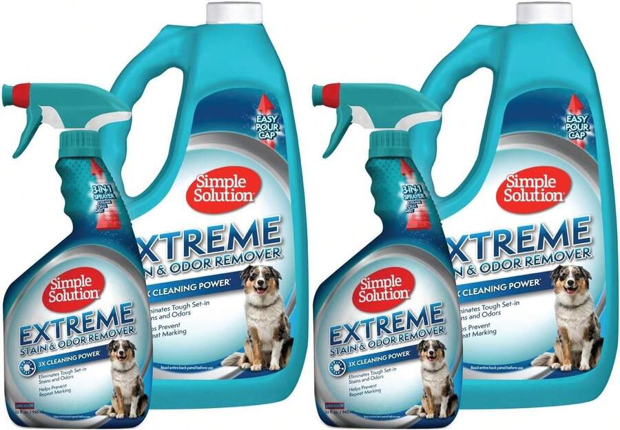 Simple Solution Extreme Pet Stain And Odor Eliminator Spray, Enzymatic Cleaner With 3X Pro-Bacteria Cleaning Power For Dogs &Amp; Cats, Strong Urine, Pee And Poop Smell Remover For Carpets &Amp; Floors, 32 Oz - 160 Fl Oz (Pack Of 2) - View 1