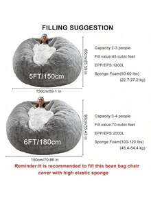 Bean Bag Chair Cover-Soft Fluffy PV Velvet Sofa Bed Cover, Living Room Furniture, Lazy Sofa Bed, 5ft White - Snow Coffee - View 4