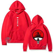 Itachi Anime Sweatshirt Unisex Cartoon Otaku Fashion Cold Weather Blouse With Pocket And Hood Flannel Print Front And Back - màu đen - Xem 5
