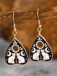 1 对可爱金属水滴月亮猫吊坠耳环，适合女士 - 彩色 - 查看 11