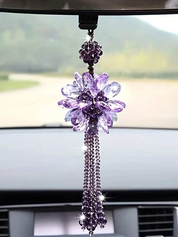 1pc Amethyst Butterfly Sun Catcher Sun Stone Car Mirror Jewelry Crystal Peony Car Mounted Aromatherapy Car Perfume Pendant Crystal Sun Catcher, Wind Chime Car Perfume Pendant Car Fragrance Empty Bottle Rear View Mirror Pendant Car Garden Sun Catcher, Car Rear View Mirror Pendant, Natural Stone Festival Gift For Friends Auto Accessories