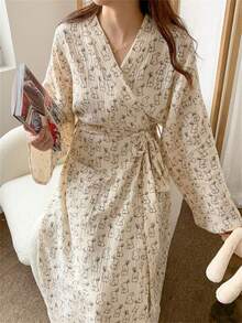 1pc Cute Rabbit Cartoon Japanese Style Robe, Lovely Bathrobe Pajama Dress, Long Sleeve Sleepwear For Women, Spring/Autumn/Winter - Multicolor - View 12