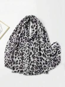 1pc Women's Lightweight Foil Geometric & Leopard Print Pattern Scarf, Summer Shawl - Multicolor - View 8